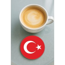 Nurdic Yuvarlak Pleksi Bardak Altlığı Baskı Desenli Tekli Türk Bayrağı