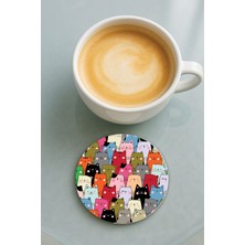 Nurdic Yuvarlak Pleksi Bardak Altlığı Baskı Desenli Tekli Kanka Kediler