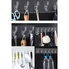 Gampus 6lı Kendinden Yapışkanlı Güçlü Şeffaf Askılık - Kapı Arkası Mutfak Duvar Banyo Askı