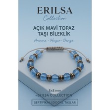 Erilsa Sertifikalı Açık Mavi Topaz Doğal Taş Bileklik - 8x8 mm Sakinlik Netlik ve Güven Enerjisi Taşı
