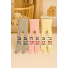 Pico Baby 3'lü Kız Bebek & Çocuk Havlu Külotlu Çorap Renkli Kedicik Desenli