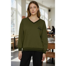 Ferz Büyük Beden V Yaka Iki Iplik Sweatshirt