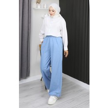 Tensel Beli Lastikli Kot Pantolon 7568-05 Koyu Mavi