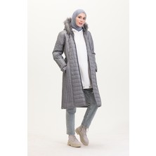 Kürklü Kapitone Mont 0812-05 Gri