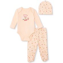 Hellobaby Kız Bebek Yenidoğan Body-Patikli Alt-Şapka Interlok Bisiklet Yaka Uzun Kol Patikli Paça