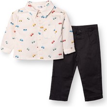 Hellobaby Erkek Bebek Gömlek-Pantolon Poplin Gömlek Yaka Uzun Kol Reçme Paça