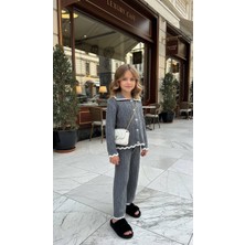 HC Kids Wear Kız Çocuk Triko Takım  Gri Hırka ve Pantolon