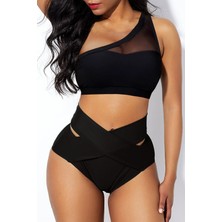 Venüs Shopping Kadın Siyah Yüksel Bel Tül Detaylı Sütyen Külot Takımı