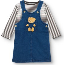 Hellobaby Kız Bebek Teddy Bear Elbise Tshirt Denim Bisiklet Yaka Uzun Kol