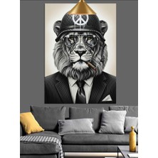 Tablomega Kral Aslan Şapkalı Portresi Dekoratif Kanvas - Mdf Ahşap Tablo