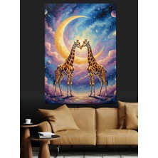Tablomega Zürafalar Ay Işığında Uzun Dekoratif Kanvas - Mdf Ahşap Tablo