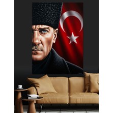 Tablomega Kırmızı Türk Bayrağı Atatürk Dekoratif Kanvas - Mdf Ahşap Tablo