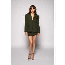 Thalure Kadın Açık Haki Gül Detaylı Yakasız Blazer