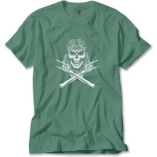 Kovboy Rock N Roll Skull Yeşil Tişört Liyada