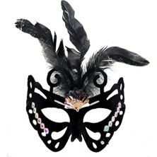 Venüs Shopping Siyah Renk Siyah Süet Kaplama Tüylü Kelebek Figür Parti Maskesi 24x18 cm (4887)
