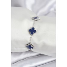 MCM Group 316L Çelik Zincir Gümüş Renk Lacivert Yonca Kadın Bileklik - Lisinya