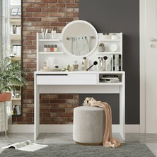 Bohem Makyaj Masası 100CM Aynalı Raflı Çekmeceli Beyaz BOH28-W