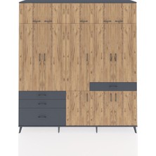 Dienni Hyperion Dolap 8 Raflı 4 Çekmeceli 3 Askılı 220X44X243 Antrasit-Çam/antrasit