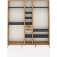 Dienni Arges Dolap 10 Raflı 2 Çekmeceli 3 Askılı 220X30X243 Çam-Antrasit/çam