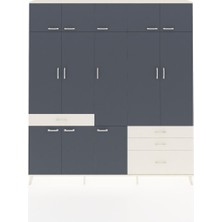 Dienni Arges Dolap 8 Raflı 4 Çekmeceli 3 Askılı 220X30X243 Aytaşı-Antrasit/aytaşı