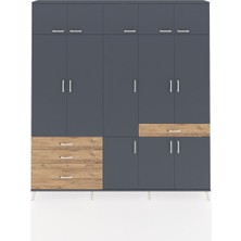 Dienni Arges Dolap 8 Raflı 4 Çekmeceli 3 Askılı 220X30X243 Antrasit-Antrasit/çam