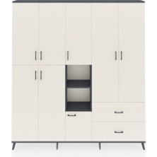 Dienni Arges Gardrop 12 Raflı 2 Çekmeceli Tek Askılı 220X30X243 Antrasit-Aytaşı