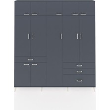 Dienni Arges Gardrop 11 Raflı 4 Çekmeceli 2 Askılı 220X30X243 Antrasit-Antrasit