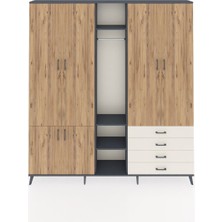 Dienni Arges Dolap 14 Raflı 4 Çekmeceli Tek Askılı 220X30X243 Antrasit-Çam/aytaşı