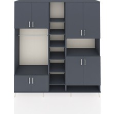 Dienni Hyperion Dolap 18 Raflı 8 Kapaklı Tek Askılı 220X44X243 Antrasit-Antrasit/antrasit