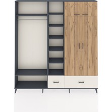 Dienni Arges Dolap 12 Raflı 2 Çekmeceli 2 Askılı 220X30X243 Antrasit-Çam/aytaşı