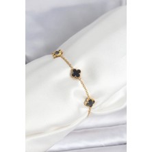 Brf Bfs 316L Çelik Gold Renk Siyah Baby Boy Yonca Bileklik