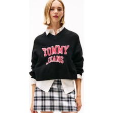 Tommy Jeans Standart Baskılı Siyah Kazak Kadın DW0DW21711BDS