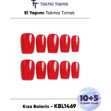 Takma Takma 15'li Kırmızı Kısa Balerin KBL1469 Tekrar Kullanılabilir El Yapımı Protez Takma Tırnak - Kırmızı-S