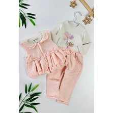 Miniğimin Cicileri Jakarlı Fiyonk Detaylı Şişme Yelekli Kız Bebek 3 lü takım - Somon