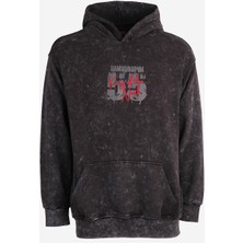 Sırt Detaylı 55 Baskılı Oversize Kapüşonlu Sweat