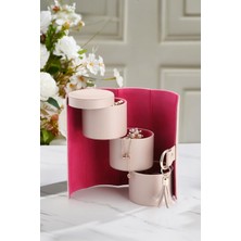 Ecrou Silindir Formda 3 Bölmeli Mücevher, Takı Kutusu 18,5 x 9 cm