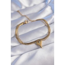MCM Group 316L Çelik Gold Renk Italyan Zincirli Kalp Model Bileklik - Lisinya