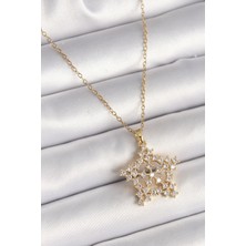 MCM Group 316L Çelik Gold Renk Zincir Zirkon Taşlı Kar Tanesi Model Kadın Kolye - Lisinya