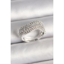 MCM Group Pirinç Gümüş Renk Su Yolu Zirkon Dalga Model Ayarlanabilir Kadın Yüzük - Lisinya