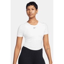 Nike Sportswear Chill Knit Tight Fit T-Shirt Kadın Mini Fitilli Sıkı Kesim Yuvarlak Sırtlı Tişört Kırık Beyaz