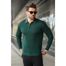 Madmext Nefti Yeşili Polo Yaka Fermuarlı Uzun Kollu Erkek Kazak 7240