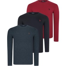 Üçlü Set T8588 Dewberry Yuvarlak Yaka Erkek Sweatshırt-Siyah-Antrasit-Bordo