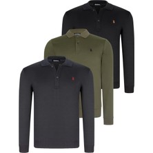 Üçlü Set V4007 Dewberry Erkek Sweatshırt-Siyah-Lacivert-Haki