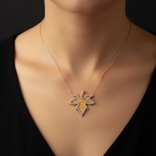 Modahilye 925 Ayar Gümüş Çınar Yaprağı Rose Gold Renk Kolye