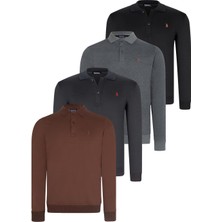 Dörtlü Set V4007 Dewberry Erkek Sweatshırt-Siyah-Lacivert-Antrasit-Kahve