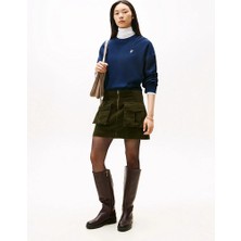 Tommy Hilfiger Kadın Cepli  Kadife Mini  Yeşil Etek