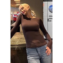 Madmext Acı Kahve  Kayık Yaka Uzun Kollu Kadın Top Body MG2267