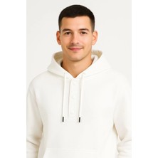 Velmora Fashion Ovarsize Kapüşonlu  Sweatshirt Kanguru Çepli Cıtcıtlı 3 Iplik Şardonlu Hoodie - Beyaz -Vlmr