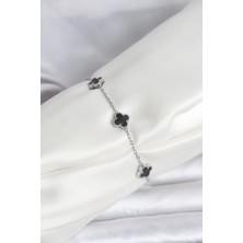 Gnay Bfs 316L Çelik Gümüş Renk Siyah Baby Boy Yonca Bileklik