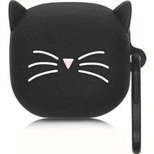 Caseonn Samsung Galaxy Buds Fe Kılıf Karakter Figürlü Kedi Siyah